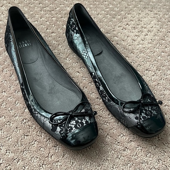 STUART WEITZMAN Patent Leather &‎ Lace Ballet Flats - Picture 1 of 10